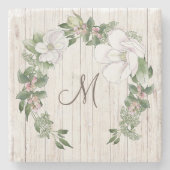 マグノリアス付きエイジングウッドモノグラムリース ストーンコースター (正面)
