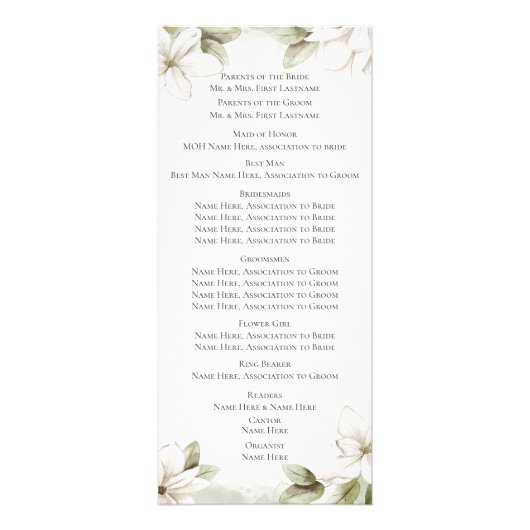 マグノリアス結婚式 プログラム (裏面)