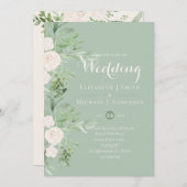 マグノリアセージグリーンフローラ結婚式の招待 招待状 (正面/裏面)