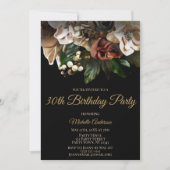 マグノリアトップ金ゴールドとブラックフローラ誕生日 招待状 (正面)