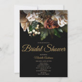 マグノリアトップ金ゴールド&ブラックフローラブライダルシャワー 招待状 (正面)