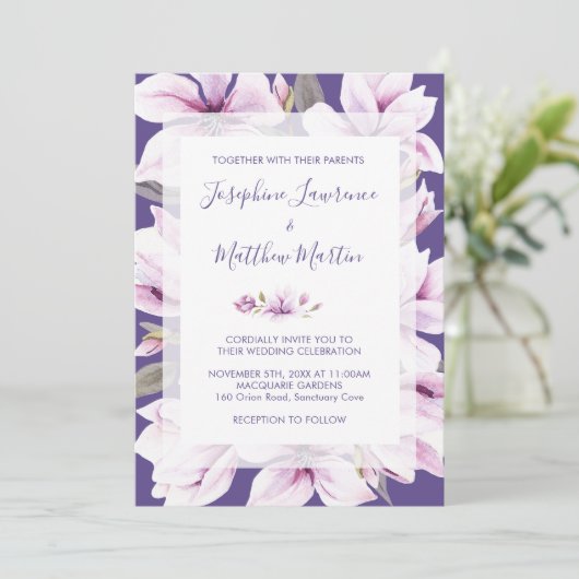 マグノリアバイオレットフローラ結婚式招待状 招待状 (スタンド正面)