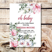 マグノリアピンクの白い赤ちゃんシャワー 招待状