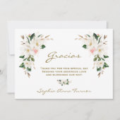 マグノリアピンクの花スペインのグラシアベビーシャワー サンキューカード (正面)