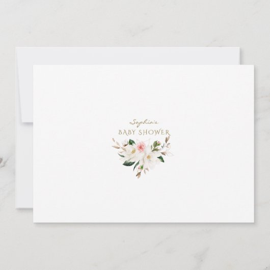 マグノリアピンクの花スペインのグラシアベビーシャワー サンキューカード (裏面)