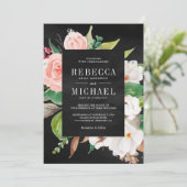 マグノリアピンクフローラオールインワンブラック結婚ズ 招待状 (スタンド正面)