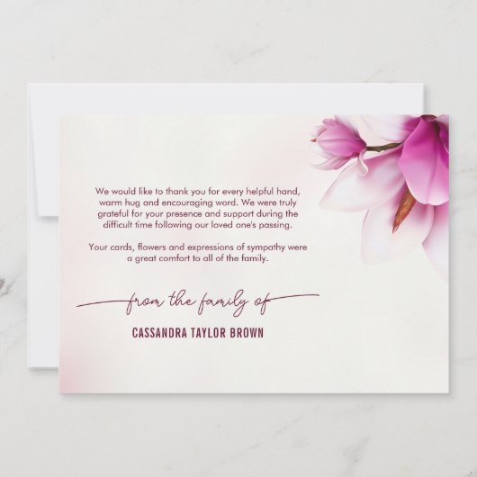 マグノリアピンクフローラメモリアルサンキューカード サンキューカード (裏面)