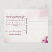 マグノリアピンクフローラメモリアルサンキューカード ポストカード (裏面)