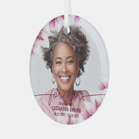 マグノリアピンクフローラメモリアル ガラスオーナメント (正面左)