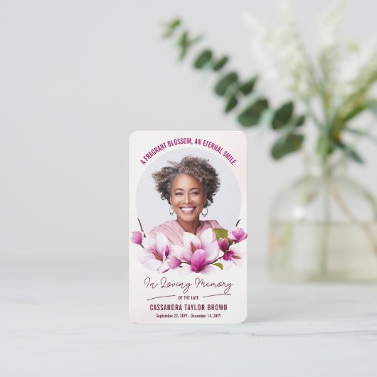 マグノリアピンクフローラ葬儀祈りの言葉カード 名刺 (スタンド正面)