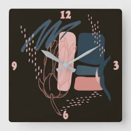 マグノリアピンク開花ミニマル抽象芸術 スクエア壁時計