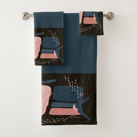 マグノリアピンク開花ミニマル抽象芸術 バスタオルセット (インサイチュ)