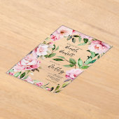マグノリアピーニーピンクウォーター結婚カラーフローラ アクリル招待状 (レイダウン)