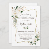 マグノリアフラワーズエアリーグリーン金ゴールド《キリスト教》洗礼式や命名式 招待状 (正面/裏面)