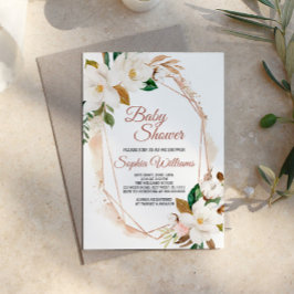 マグノリアフラワーズ&金ゴールドベビーシャワー招待状 招待状