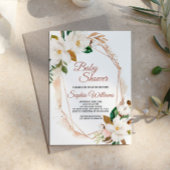 マグノリアフラワーズ&金ゴールドベビーシャワー招待状 招待状