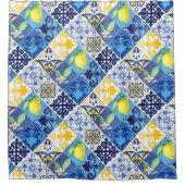 マグノリアフラワーネービーブルーシャワーカーテン シャワーカーテン (正面)