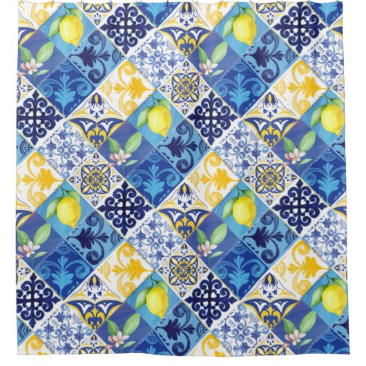 マグノリアフラワーネービーブルーシャワーカーテン シャワーカーテン (正面)