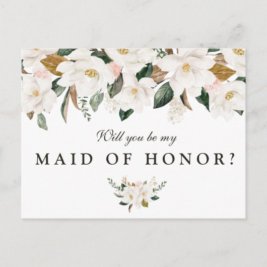 マグノリアフローラが私のメイド・オブ・オーナー(花嫁付き添い人)カードになる インビテーションポストカード (正面)