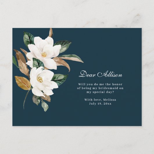 マグノリアフローラは私のブライドメイドのカードになる インビテーションポストカード (裏面)