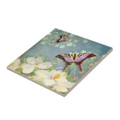 マグノリアフローラバタフライブルー水彩ヴィンテージ タイル (側面)