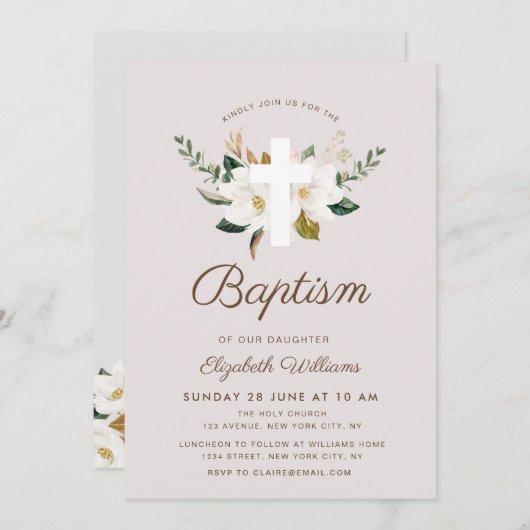 マグノリアフローラバプテスマ招待 招待状 (正面/裏面)