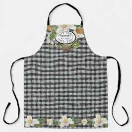 マグノリアフローラファームハウス白黒キッチンネーム エプロン