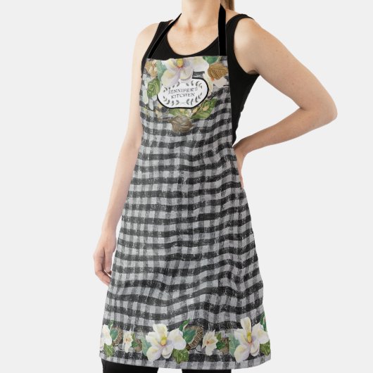 マグノリアフローラファームハウス白黒キッチンネーム エプロン (インサイチュ)