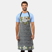 マグノリアフローラファームハウス白黒キッチンネーム エプロン (着用した状態)