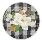 マグノリアフローラファームハウス素朴白黒チェック セラミックノブ (正面)