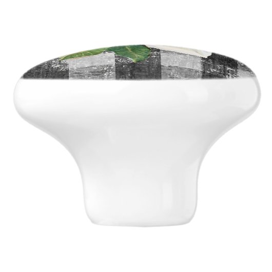 マグノリアフローラファームハウス素朴白黒チェック セラミックノブ (側面)