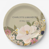 マグノリアフローラブーケウェディングパーティー ペーパープレート (正面)
