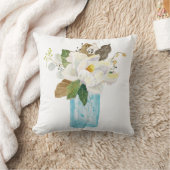 マグノリアフローラブーケーブルーグラス花瓶 クッション (ブランケット)