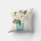 マグノリアフローラブーケーブルーグラス花瓶 クッション (裏面)