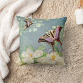 マグノリアフローラヴィンテージバタフライブルーウォーター色 クッション (ブランケット)