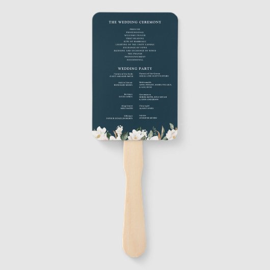 マグノリアフローラ幾何学的ウェディングプログラム ハンドファン (裏面)