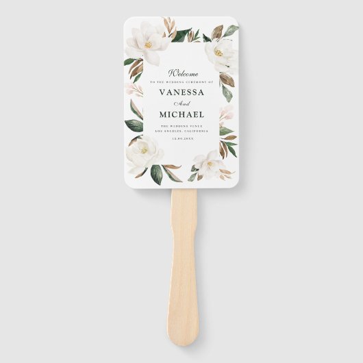 マグノリアフローラ幾何学的ウェディングプログラム ハンドファン (正面)