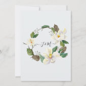 マグノリアフローラ水彩リーフほこりっぽいブルーネイビー 招待状 (裏面)