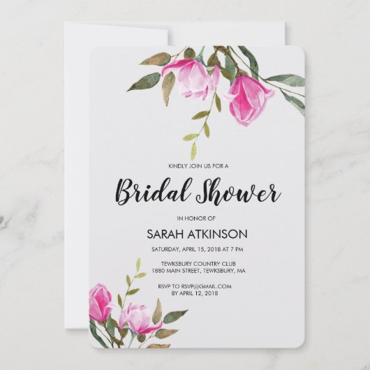 マグノリアフローラ水彩婚約招待状 招待状 (正面)