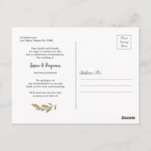 マグノリアフローラ・綿花計画変更の延期 ポストカード (裏面)