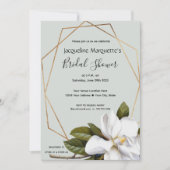 マグノリアブライダルシャワーと金ゴールドとセージ 招待状 (正面)