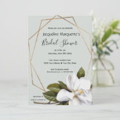 マグノリアブライダルシャワーと金ゴールドとセージ 招待状 (スタンド正面)