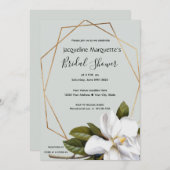 マグノリアブライダルシャワーと金ゴールドとセージ 招待状 (正面/裏面)