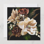 マグノリアブラック金ゴールドリースフローラ日付を保存 招待状 (裏面)