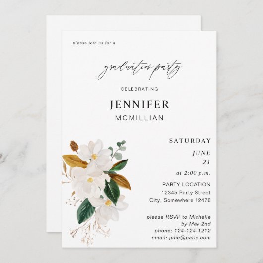 マグノリアホワイトフローラグラデーションパーティー 招待状 (正面/裏面)