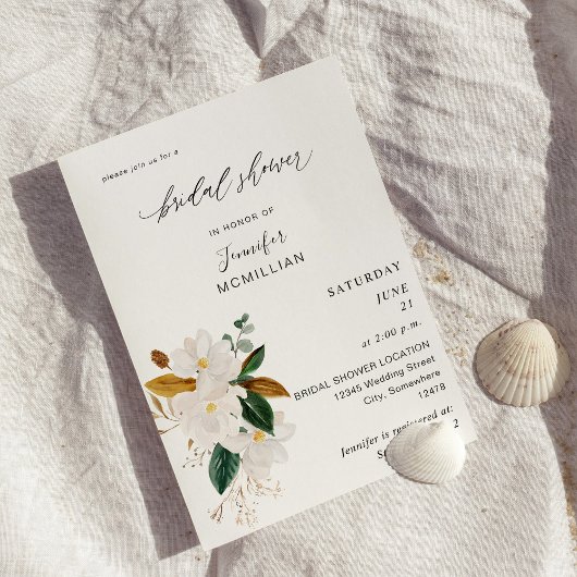 マグノリアホワイトフローラブライダルシャワー 招待状