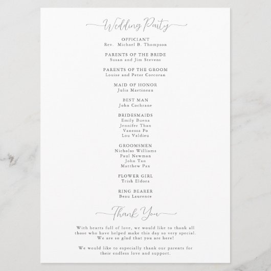 マグノリアモダンアート白黒結婚の式 プログラム (裏面)