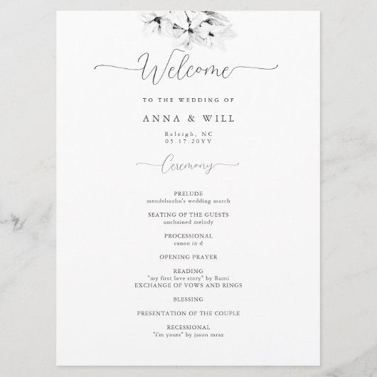 マグノリアモダンアート白黒結婚の式 プログラム (正面)