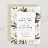 マグノリアモダンフローラフレーム結婚式招待状 (正面/裏面)