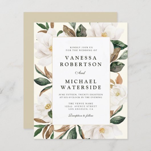 マグノリアモダンフローラフレーム結婚式招待状 (正面/裏面)